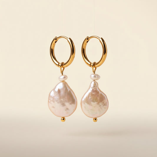 Moonlit Pearl Hoop Earrings