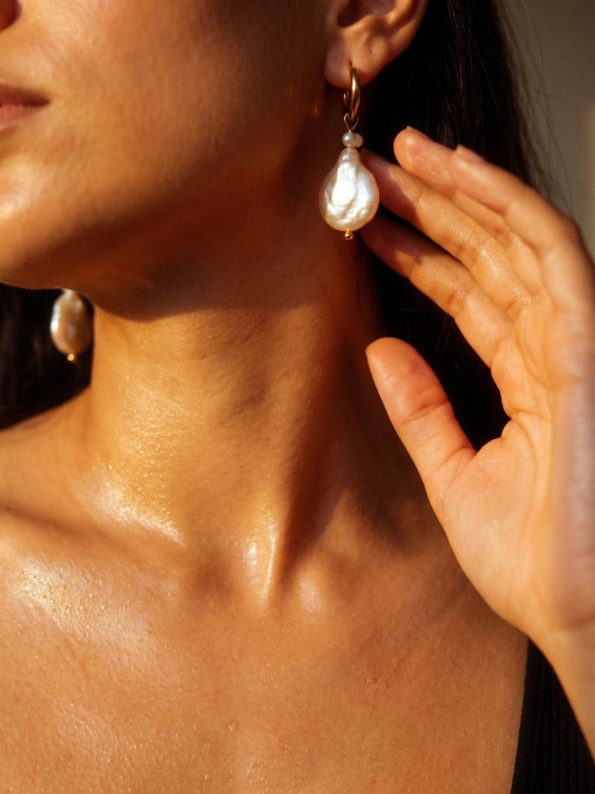 Moonlit Pearl Hoop Earrings