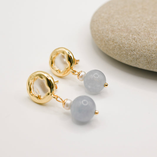 Ocean Whisper Aquamarine In Pearl Earrings