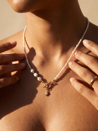 Gold Filled Pole Star Charm Pearl Necklace