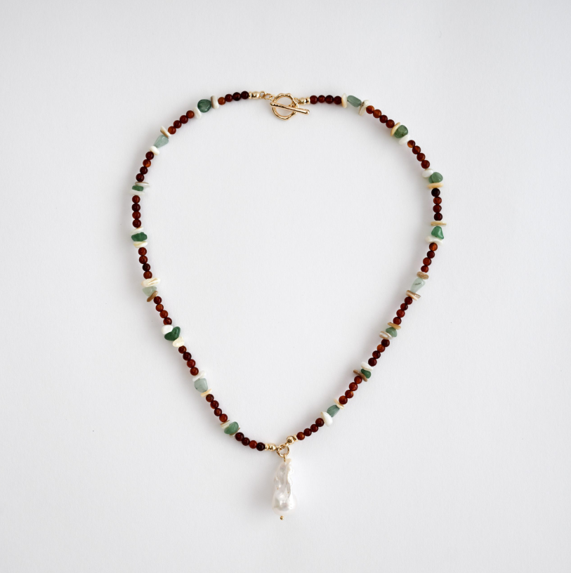 Agate Ember In Baroque Pearl Necklace