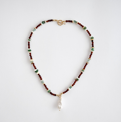 Agate Ember In Baroque Pearl Necklace