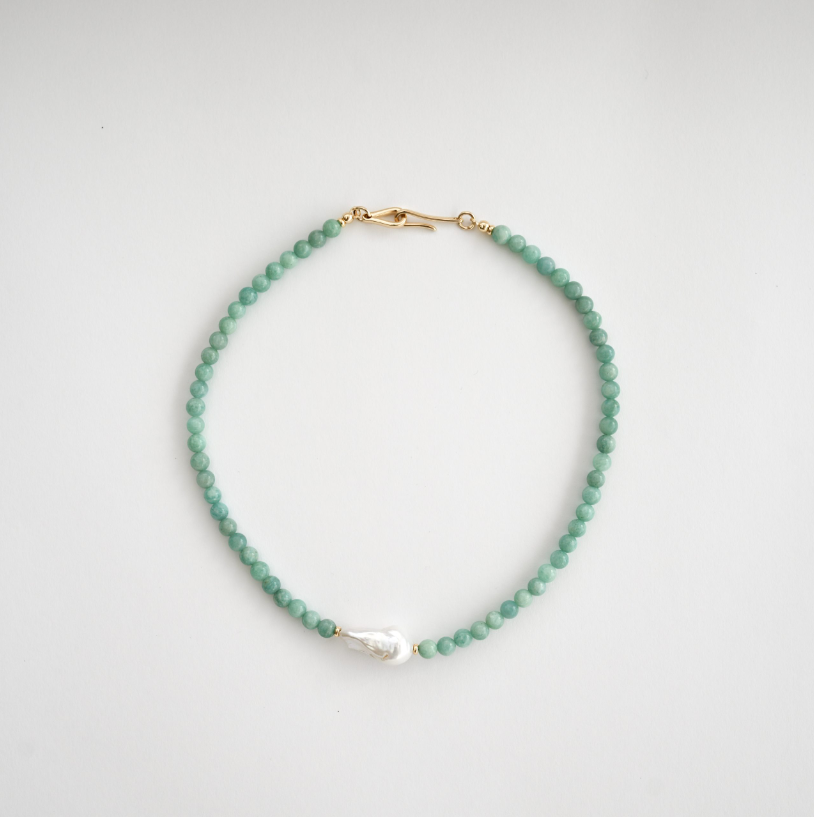 Amazonite In Baroque Pearl Necklace