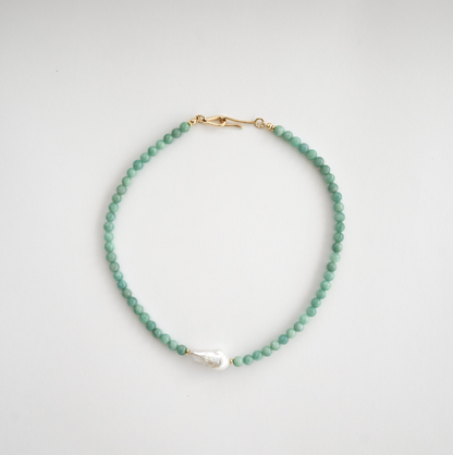 Amazonite In Baroque Pearl Necklace