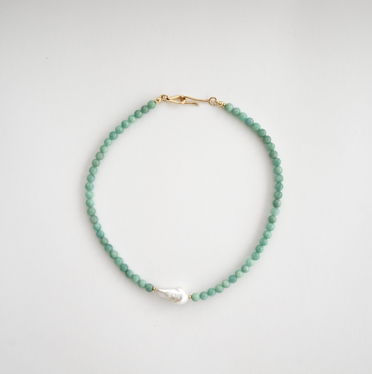 Amazonite In Baroque Pearl Necklace