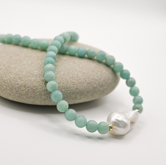 Amazonite In Baroque Pearl Necklace