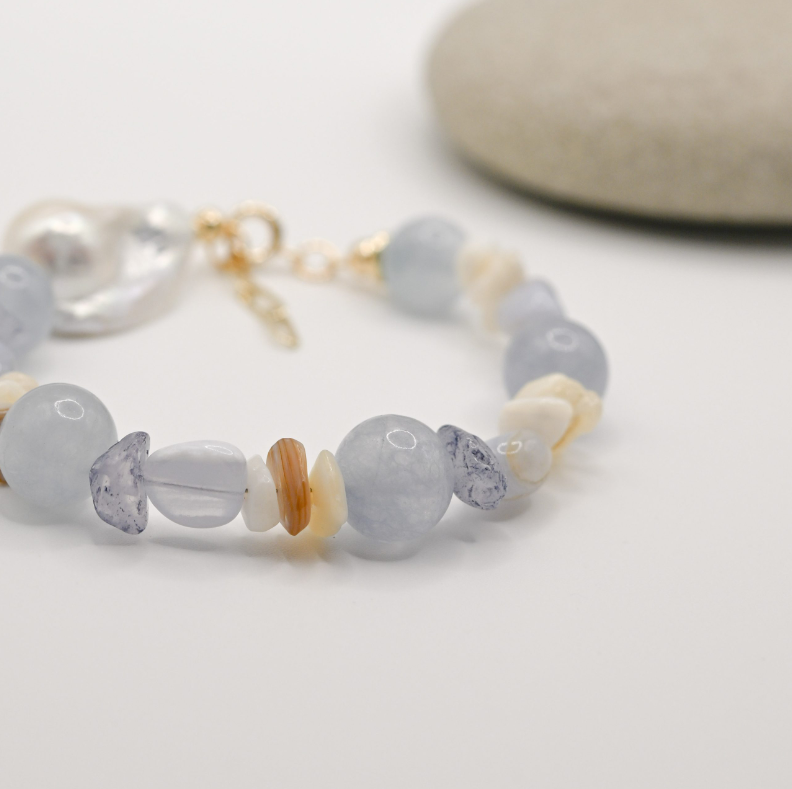 Aquamarine Ocean In Baroque Pearl Bracelet