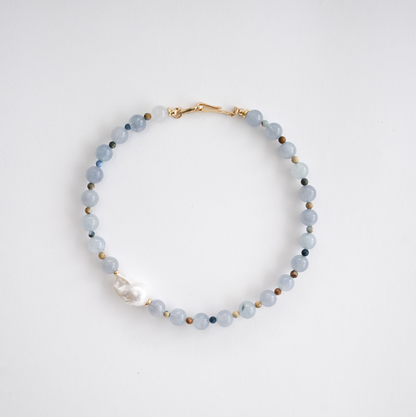 Aquamarine Sand In Baroque Pearl Necklace