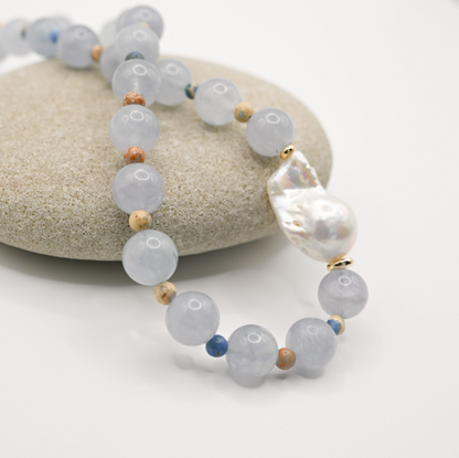 Aquamarine Sand In Baroque Pearl Necklace