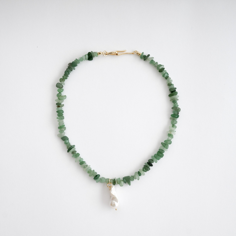 Aventurine Sprout In Baroque Pearl Necklace