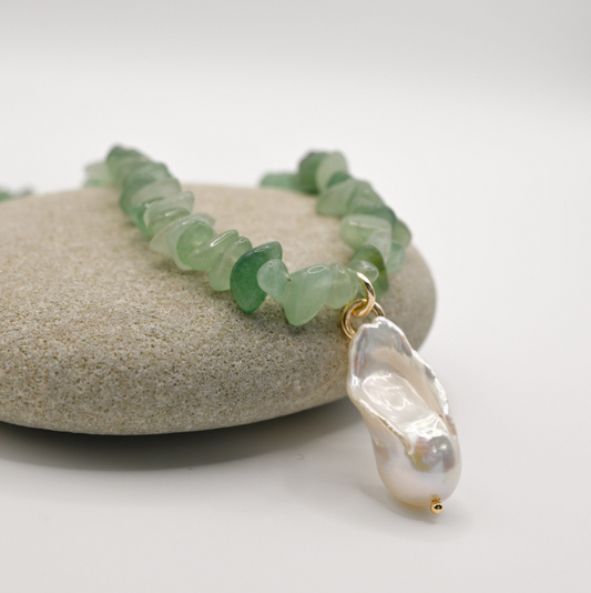 Aventurine Sprout In Baroque Pearl Necklace