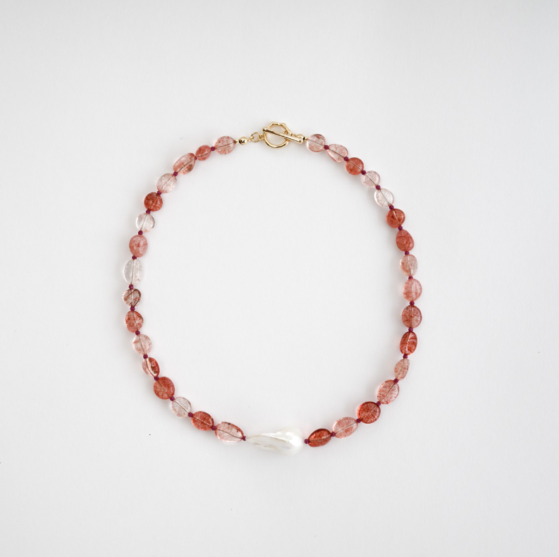British Rose Quartz In Baroque Pearl Necklace