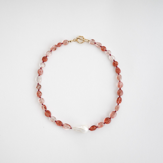 British Rose Quartz In Baroque Pearl Necklace
