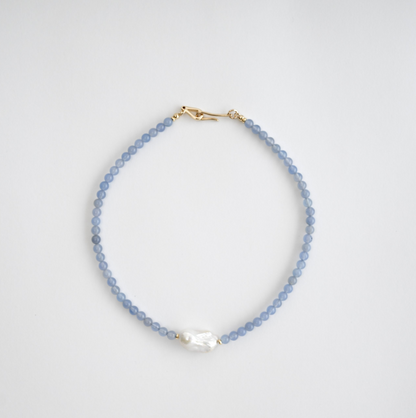 Chalcedony Aqua In Baroque Pearl Necklace
