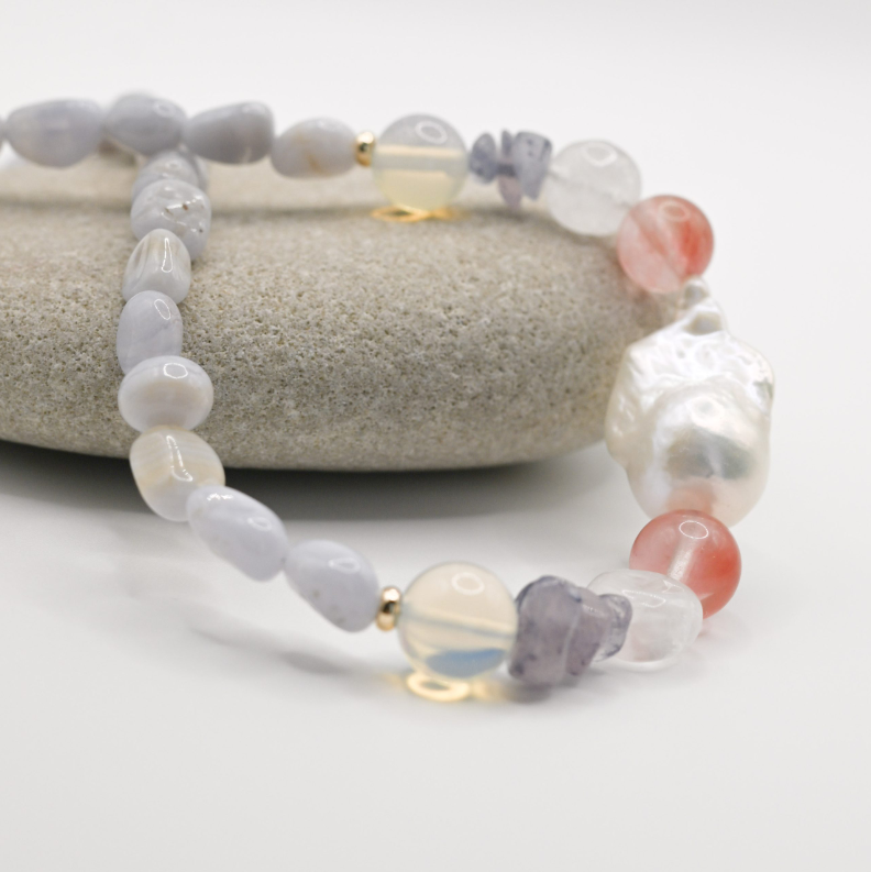 Chalcedony Graceful In Baroque Pearl Necklace