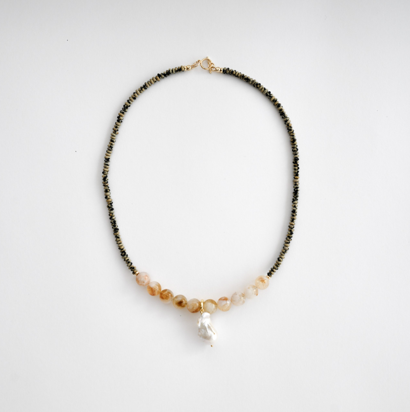 Citrine Sunrise In Baroque Pearl Necklace
