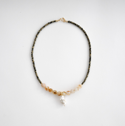 Citrine Sunrise In Baroque Pearl Necklace