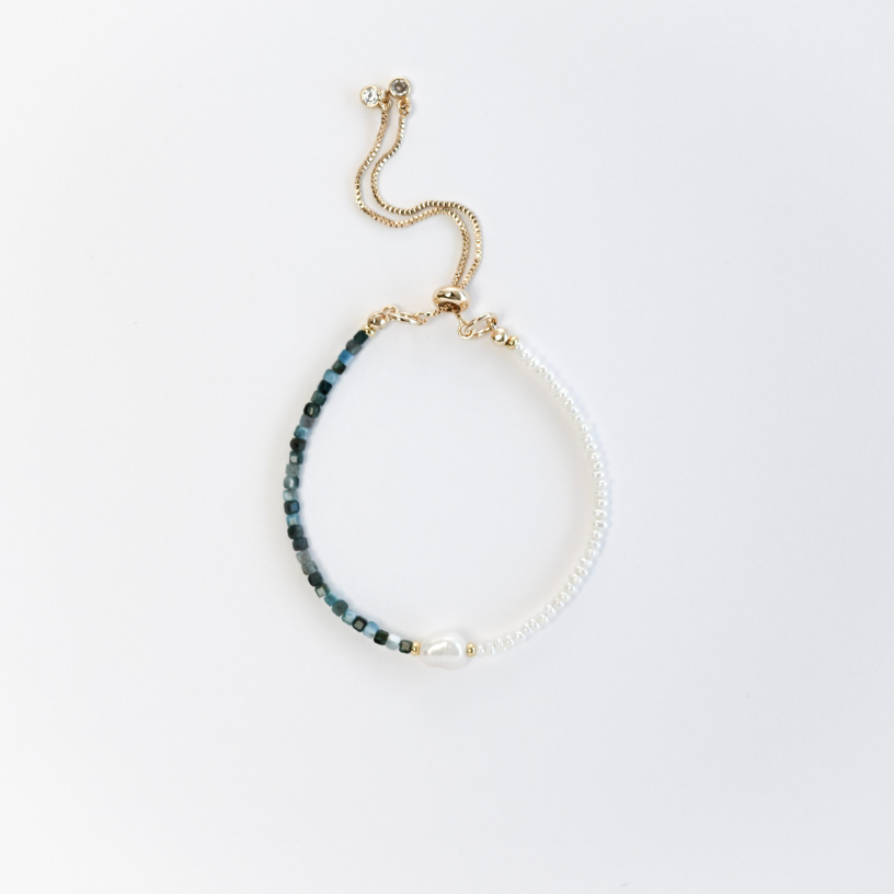 Cube Apatite Pearl Bracelet