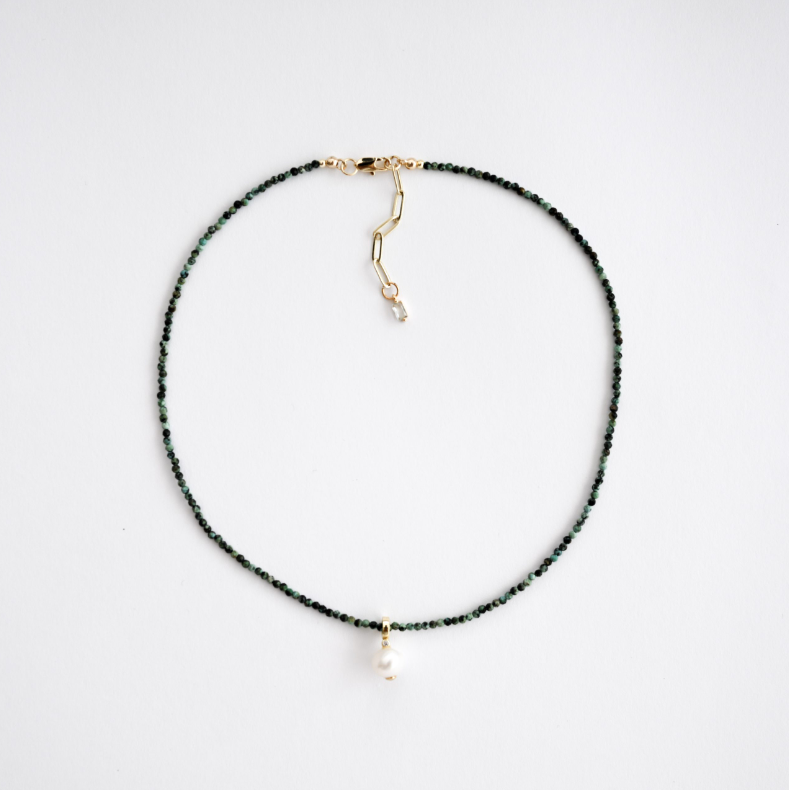Gold Filled Pearl Charm Turquoise Necklace