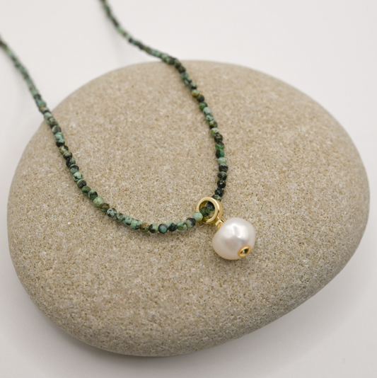 Gold Filled Pearl Charm Turquoise Necklace