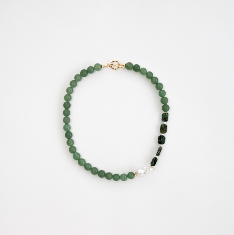Green Aventurine In Baroque Pearl Necklace
