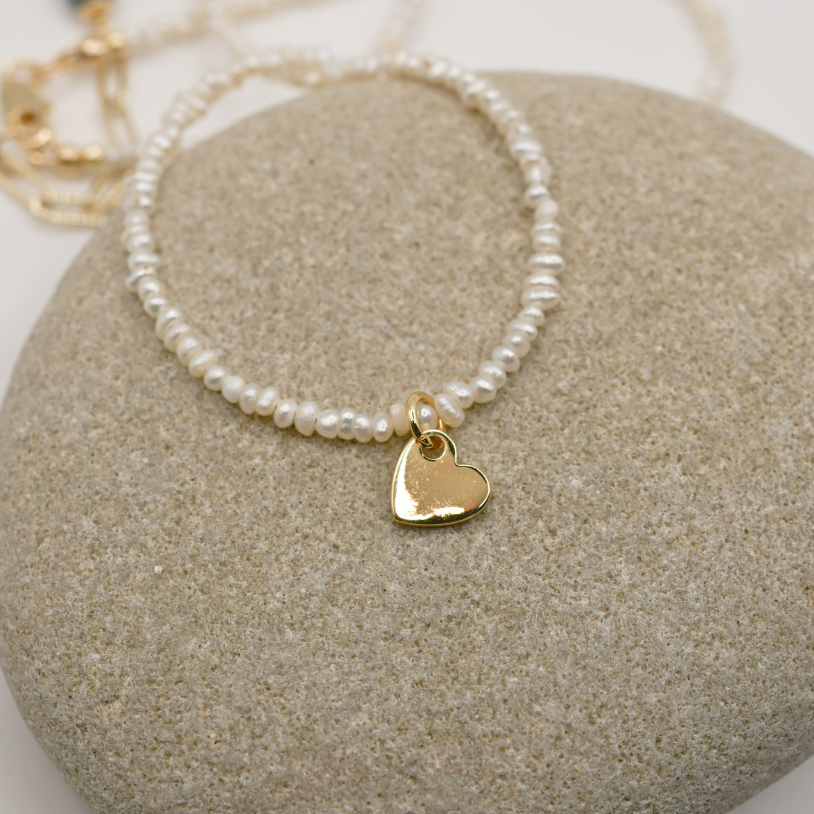 Heart Charm Tiny Pearl Necklace
