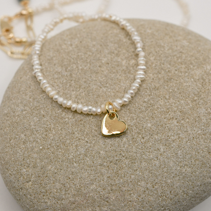 Heart Charm Tiny Pearl Necklace