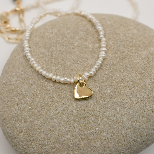 Heart Charm Tiny Pearl Necklace