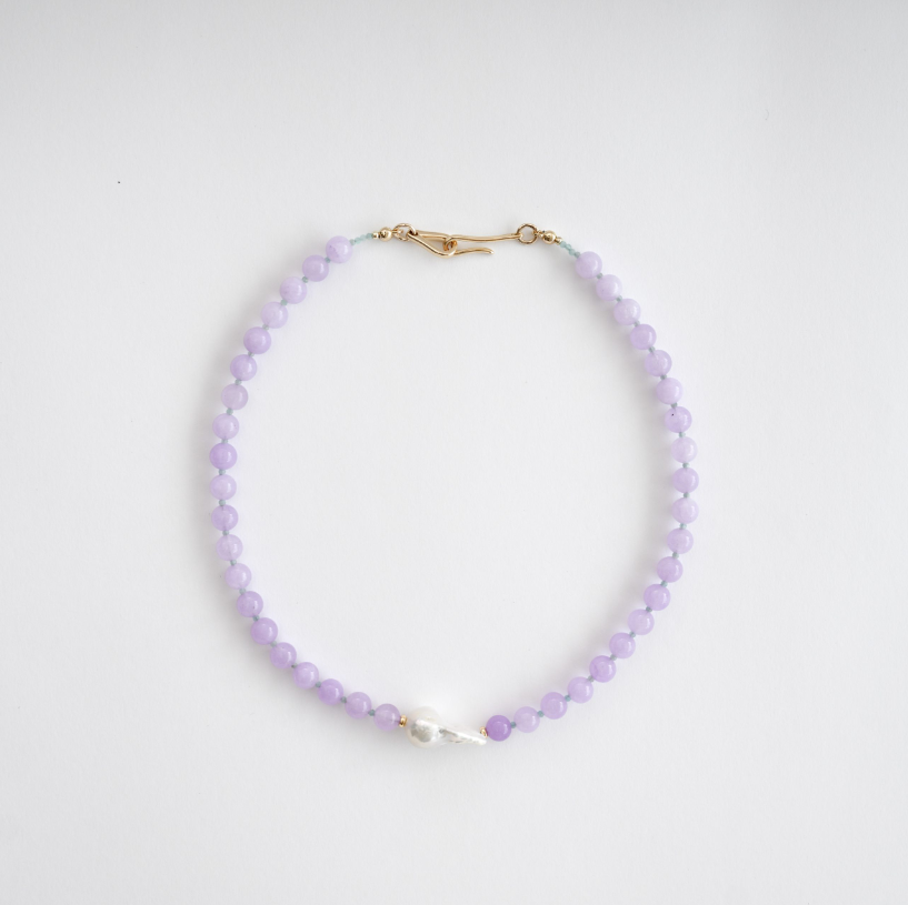 Lavender Lilac Jade in Baroque Pearl Necklace