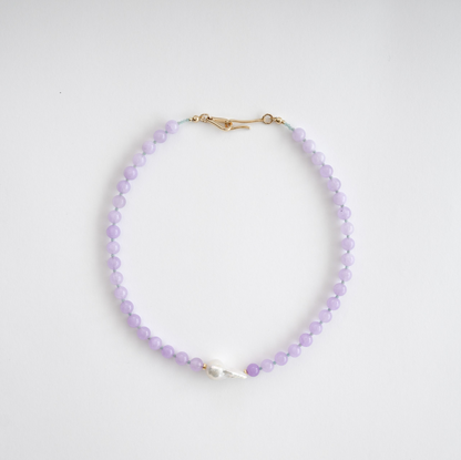 Lavender Lilac Jade in Baroque Pearl Necklace