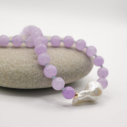 Lavender Lilac Jade in Baroque Pearl Necklace