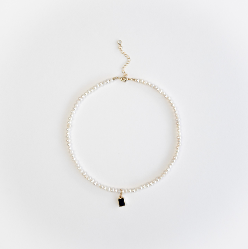 Midnight Pearl in Sapphire Charm Necklace