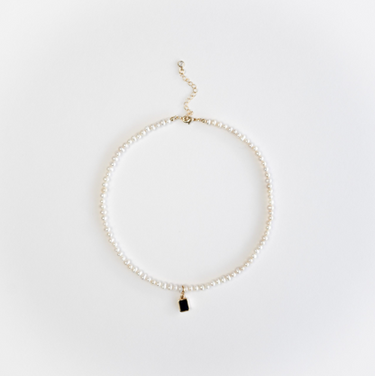 Midnight Pearl in Sapphire Charm Necklace