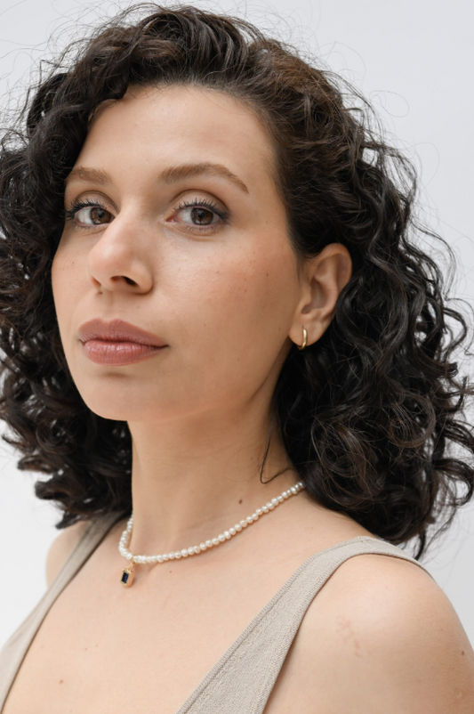 Midnight Pearl in Sapphire Charm Necklace