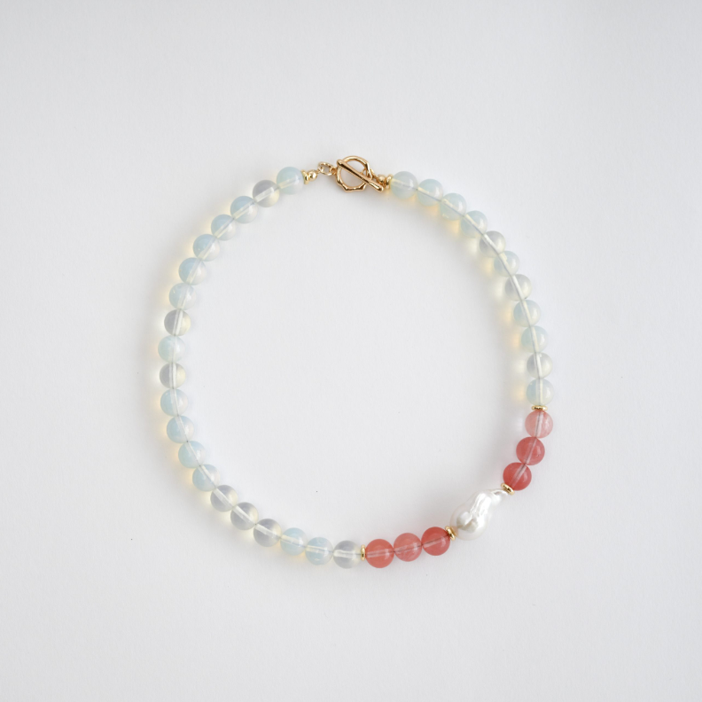 Moonveil Quartz In Baroque Pearl Necklace