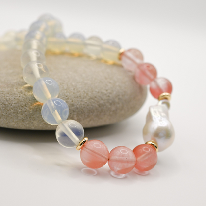 Moonveil Quartz In Baroque Pearl Necklace