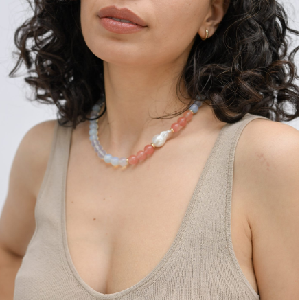 Moonveil Quartz In Baroque Pearl Necklace