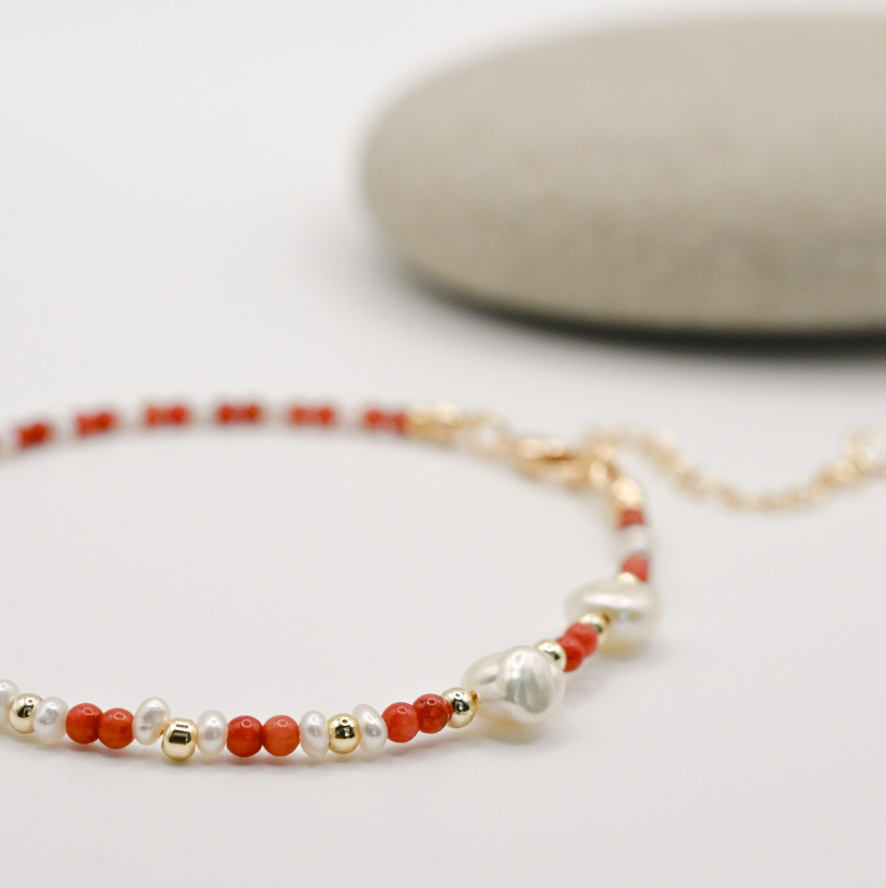 Path of Light Coral Pearl Bracelet