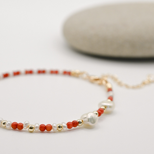 Path of Light Coral Pearl Bracelet