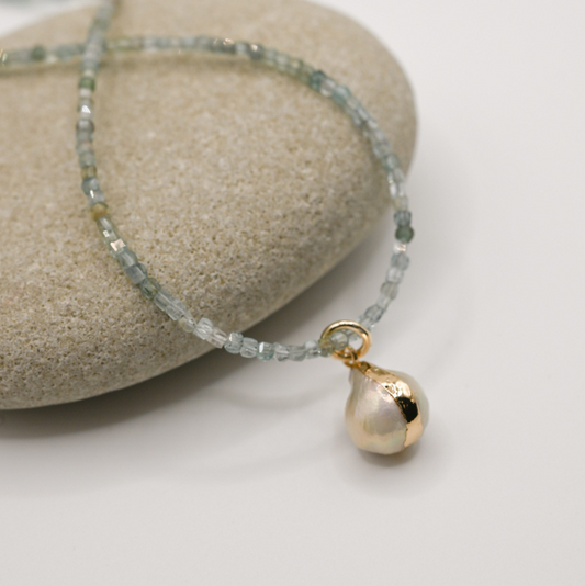 Aquamarine Pearl Drop Necklace