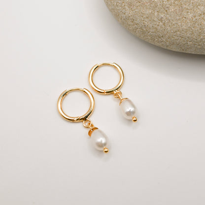 Pearl Drop Hoop Earrings