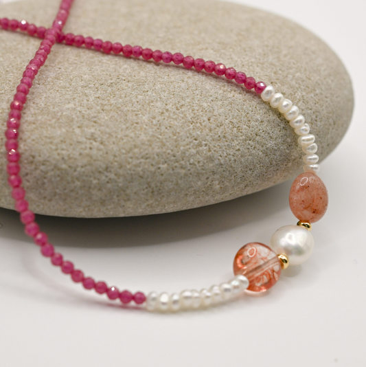Pink Ruby In Pearl Necklace