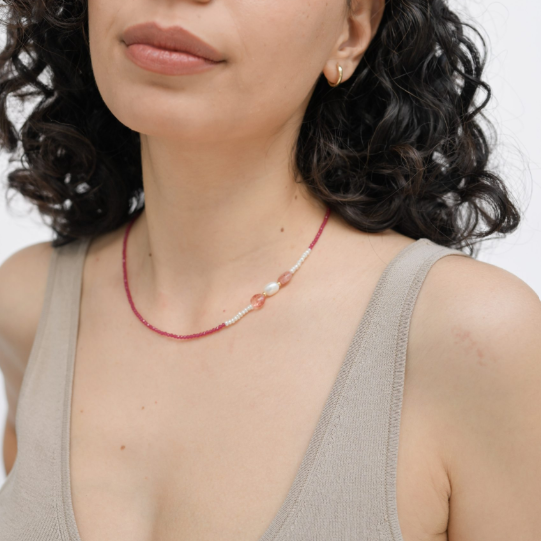 Pink Ruby In Pearl Necklace