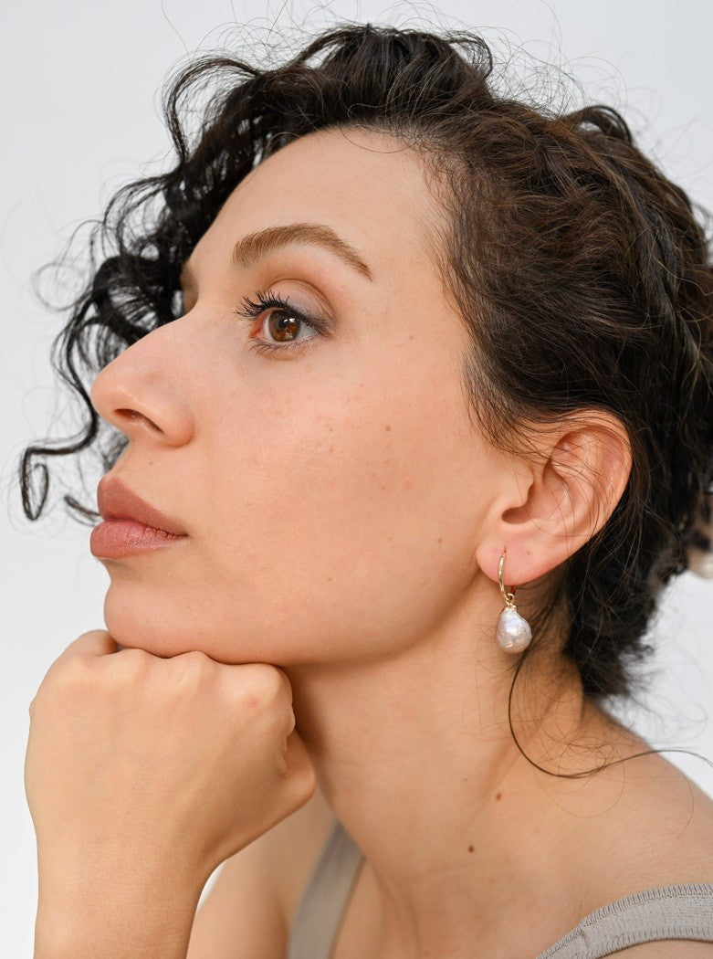 Rose Pearl Drop Hoop Earrings