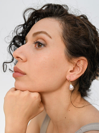 Rose Pearl Drop Hoop Earrings