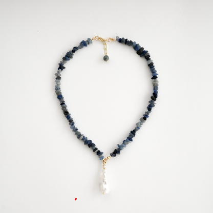 Sodalite Crystal In Baroque Pearl Necklace