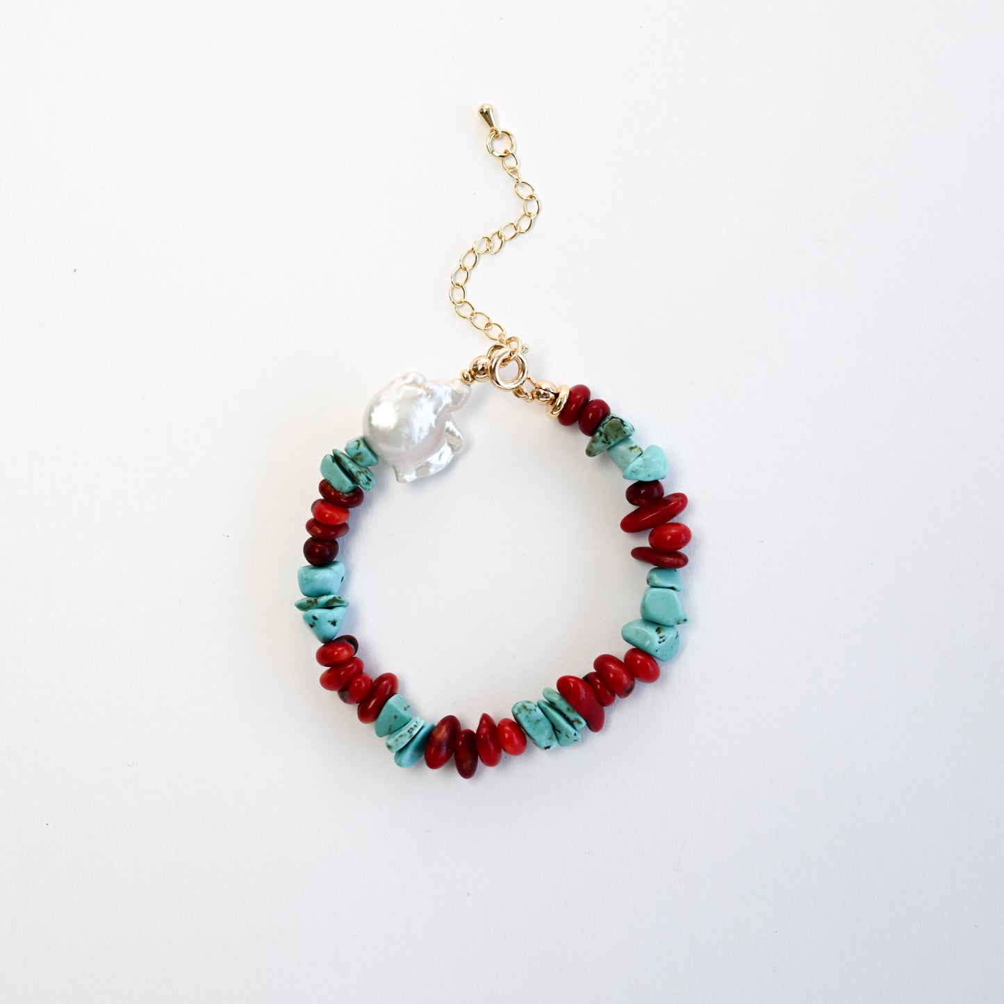 Turquoise Coral In Pearl Bracelet