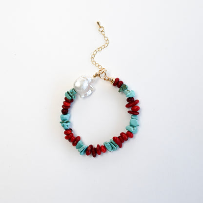 Turquoise Coral In Pearl Bracelet